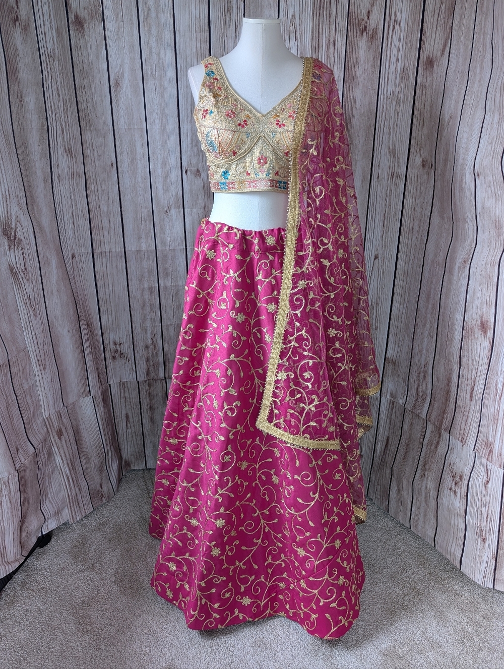 Handcrafted Pink & Gold Embroidered Lehenga Set